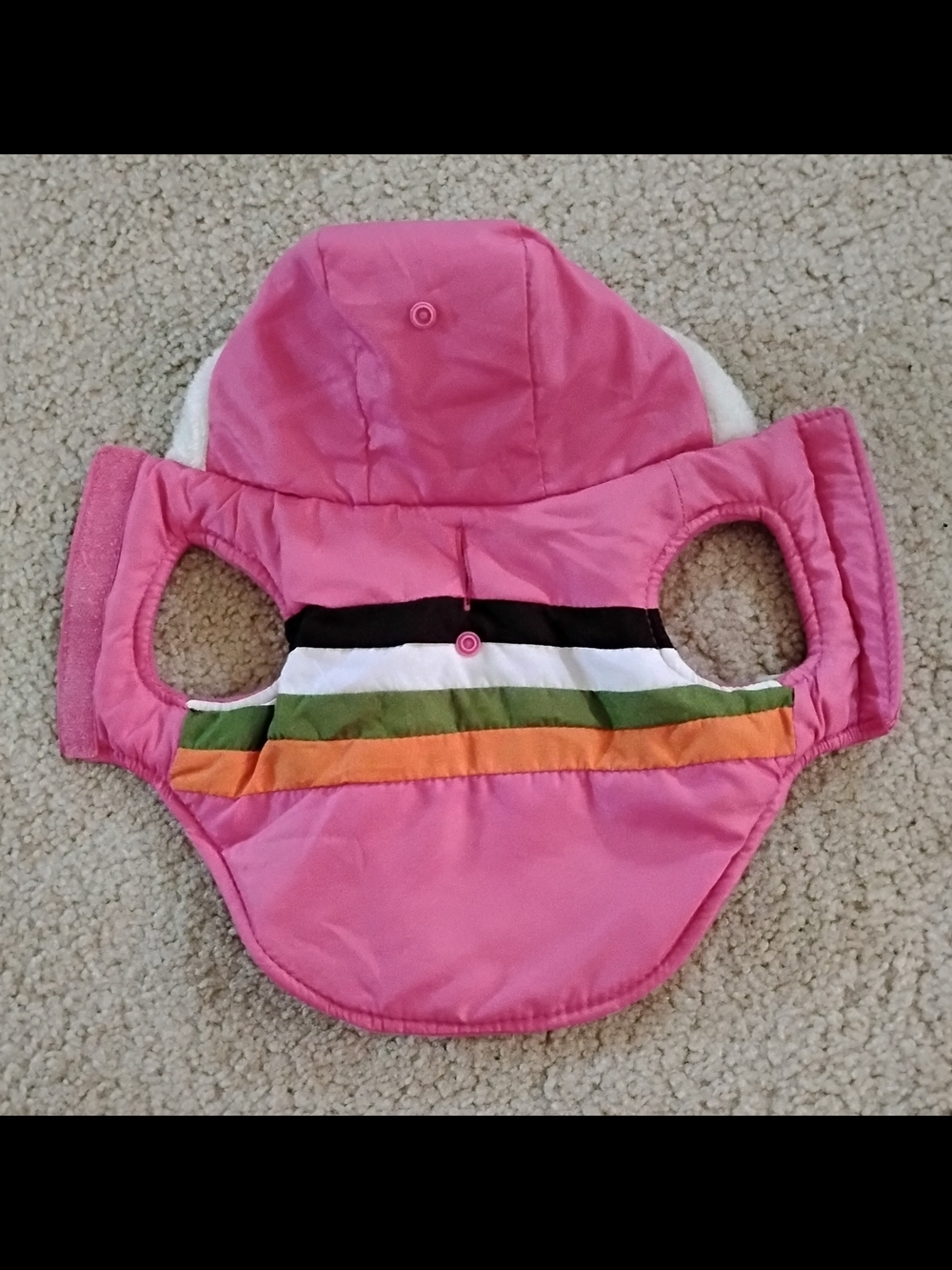 Brand New, Never Worn Pink Hooded Pet Jacket with Multicolor Stripes - Size XXS